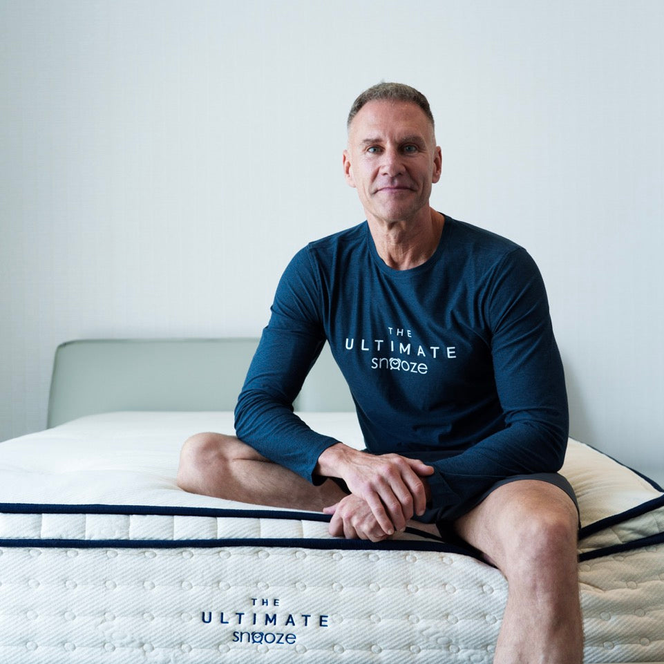 Non-toxic organic latex mattress lifestyle — The Ultimate Snooze Pillowtop in bedroom, no VOC, no polyurethane foam