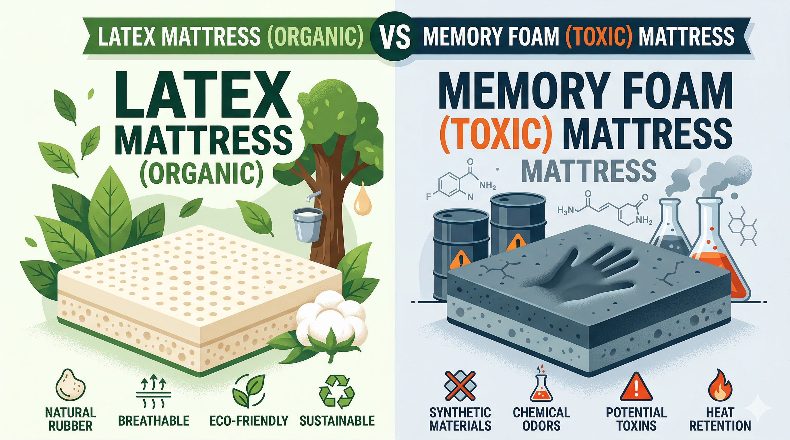 Organic Latex Mattress vs Memory Foam: Materials, Chemicals, and What You Are Really Sleeping On