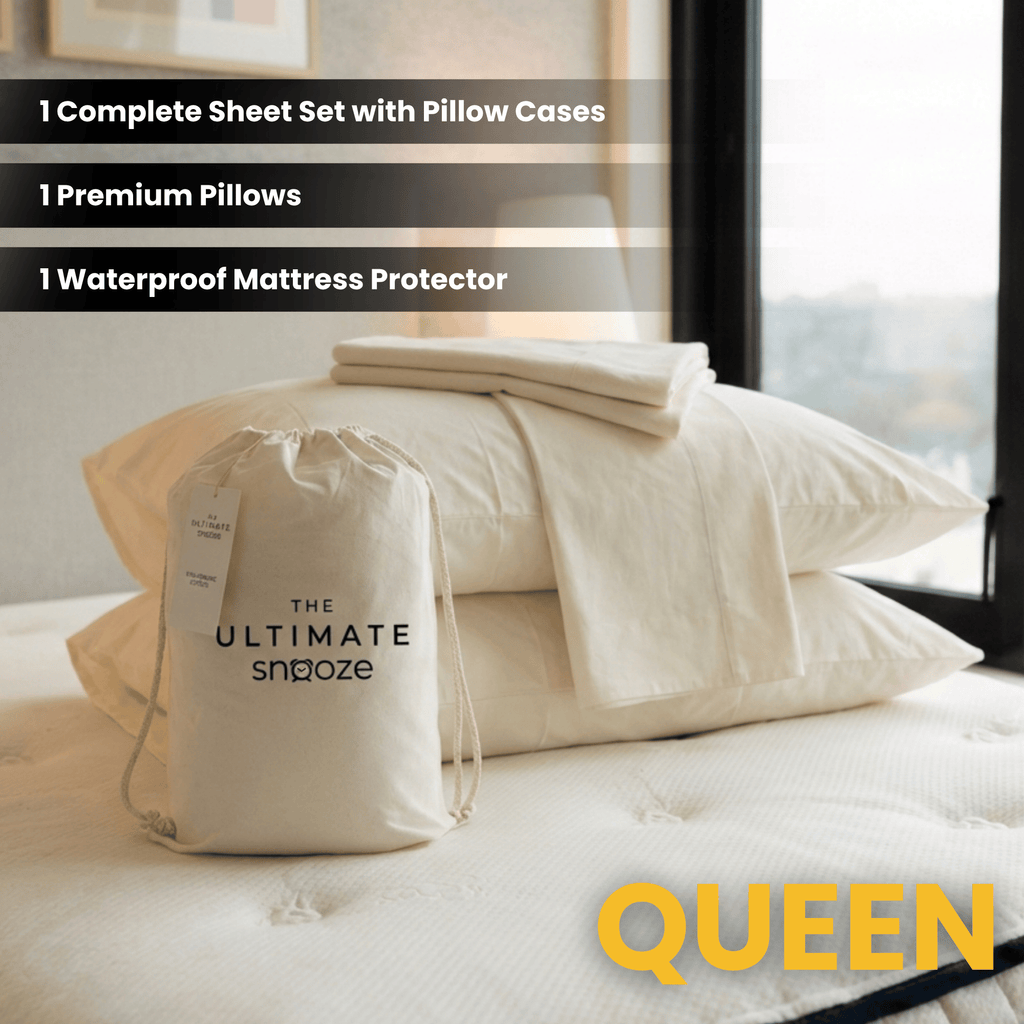 Complete Sleep Organic Bedding Bundle Queen - Pillows Sheets and Protector