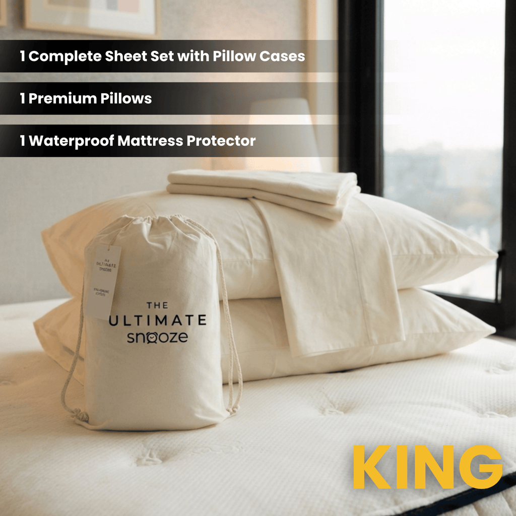 Complete Sleep Organic Bedding Bundle King - Pillows Sheets and Protector