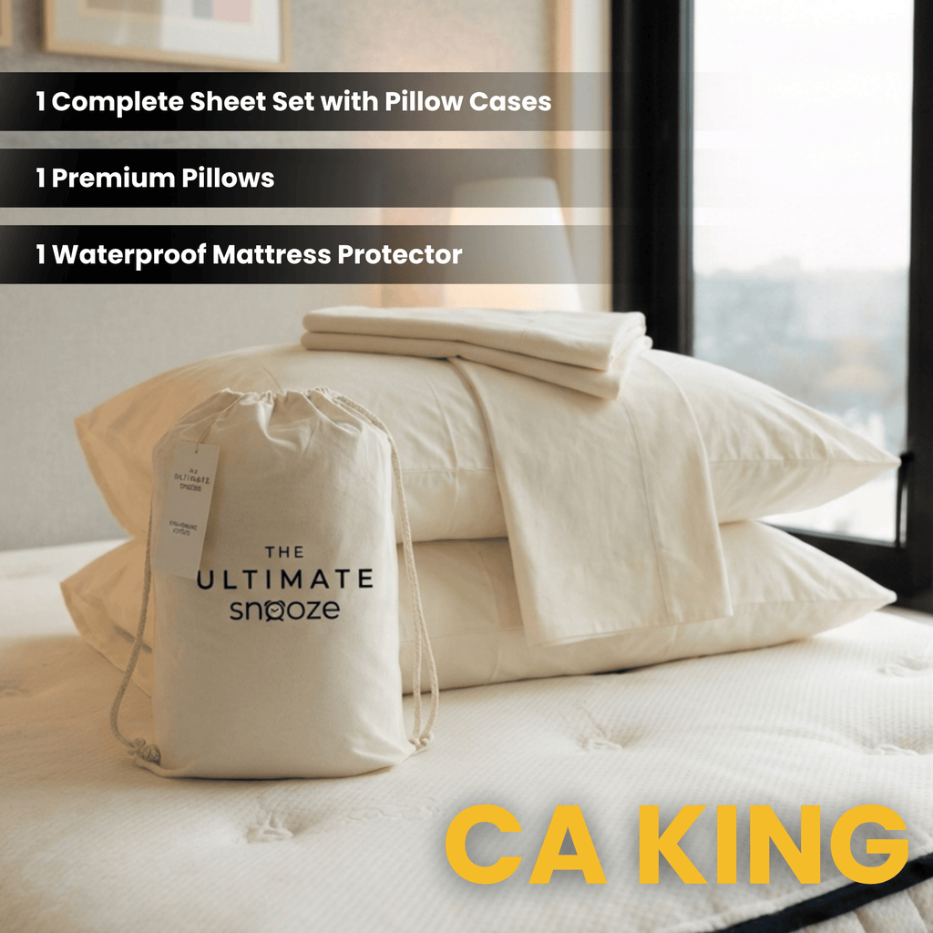 Complete Sleep Organic Bedding Bundle CA King - Pillows Sheets and Protector