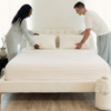 Organic cotton sheets on bed — Breezeline cooling weave fits deep mattress profiles, chemical-free sleep surface