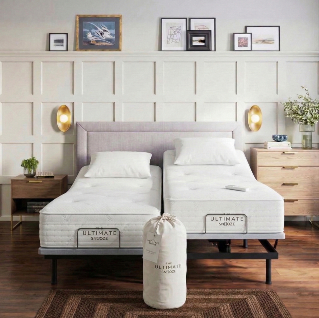 Non-toxic mattress split king bundle — Pure Organic Latex, dual BTX4 adjustable bases, GOLS certified