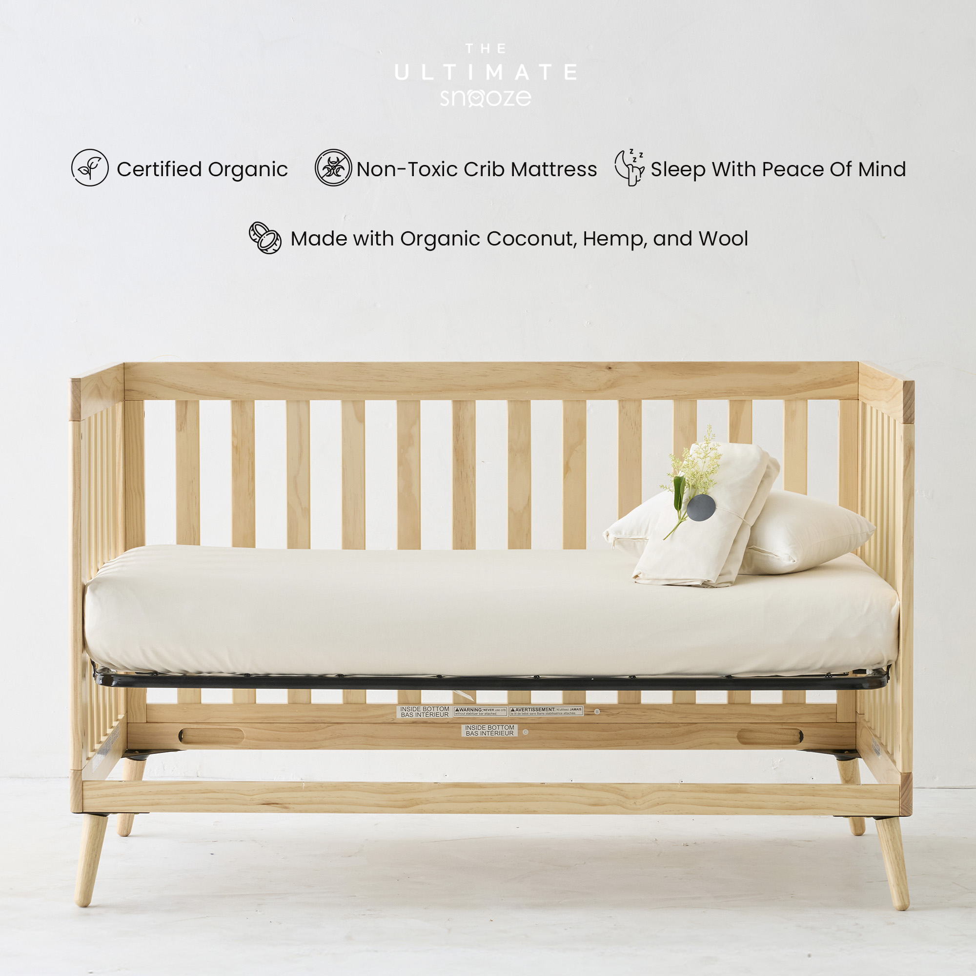 Organic crib mattress — The Snooze Nest, GOTS certified cotton and wool, no polyurethane foam, no VOC off-gassing