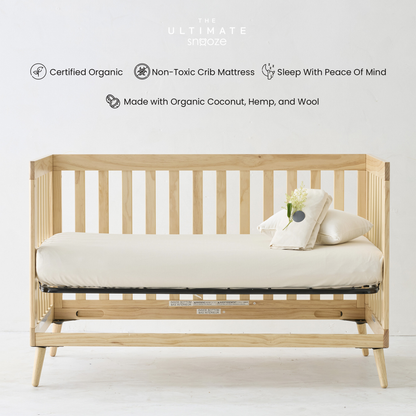 Organic crib mattress — The Snooze Nest, GOTS certified cotton and wool, no polyurethane foam, no VOC off-gassing