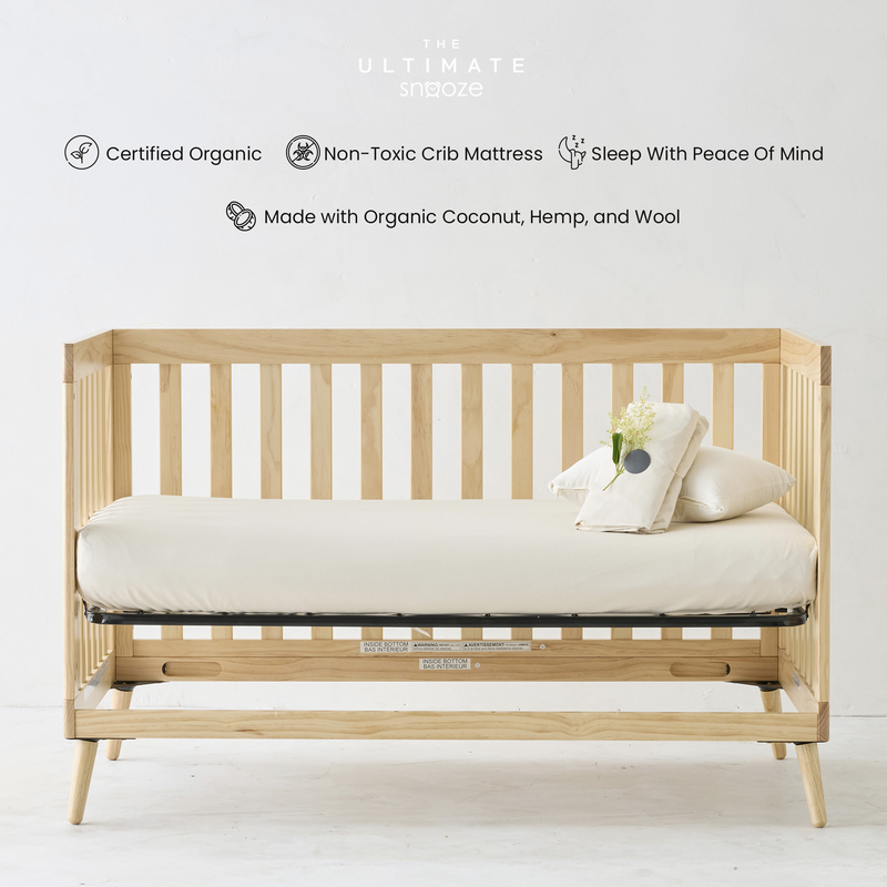 Organic crib mattress — The Snooze Nest, GOTS certified cotton and wool, no polyurethane foam, no VOC off-gassing