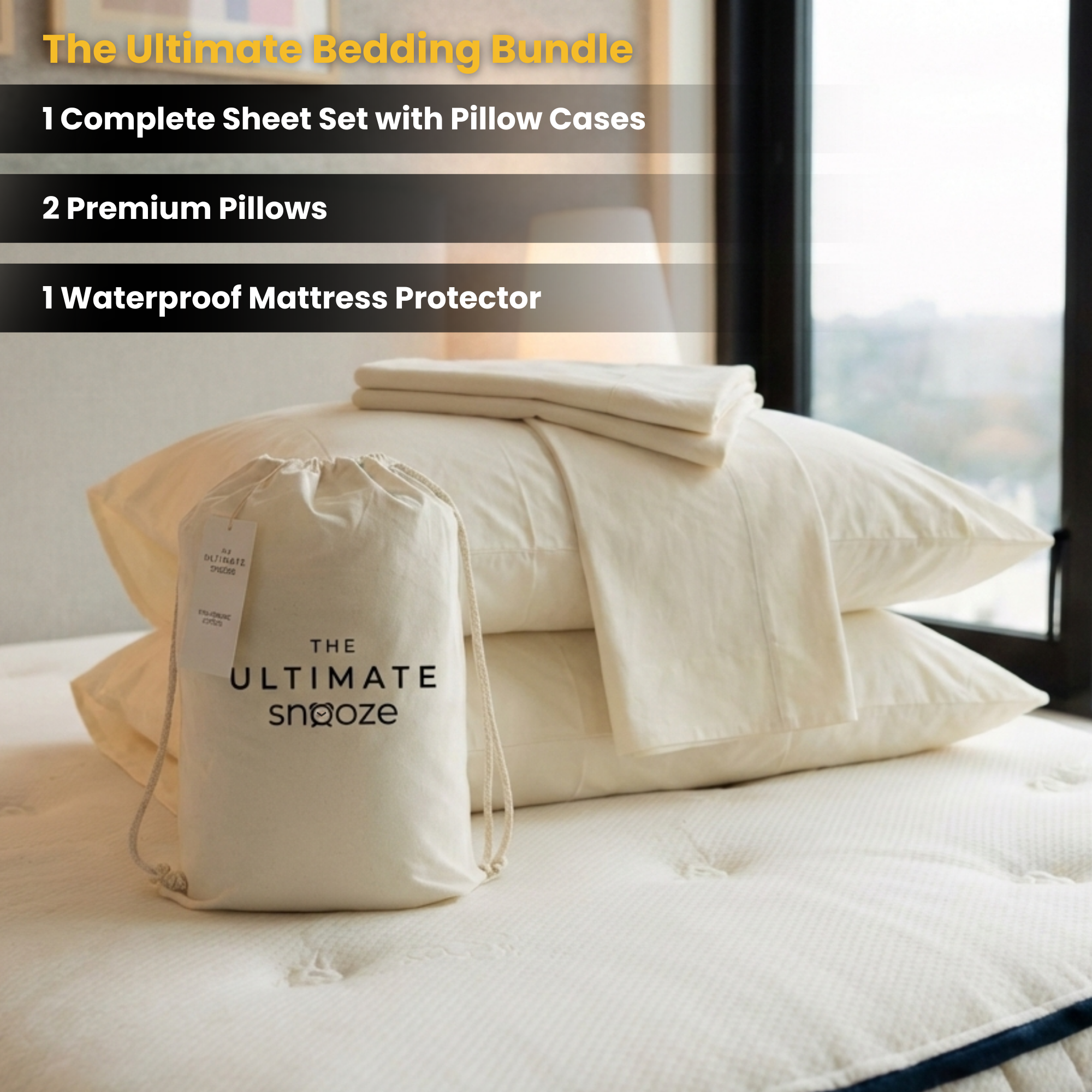 Organic bedding bundle — Breezeline cooling sheets, OrganicTech pillows, ORGANIC-AIR protector, GOTS certified