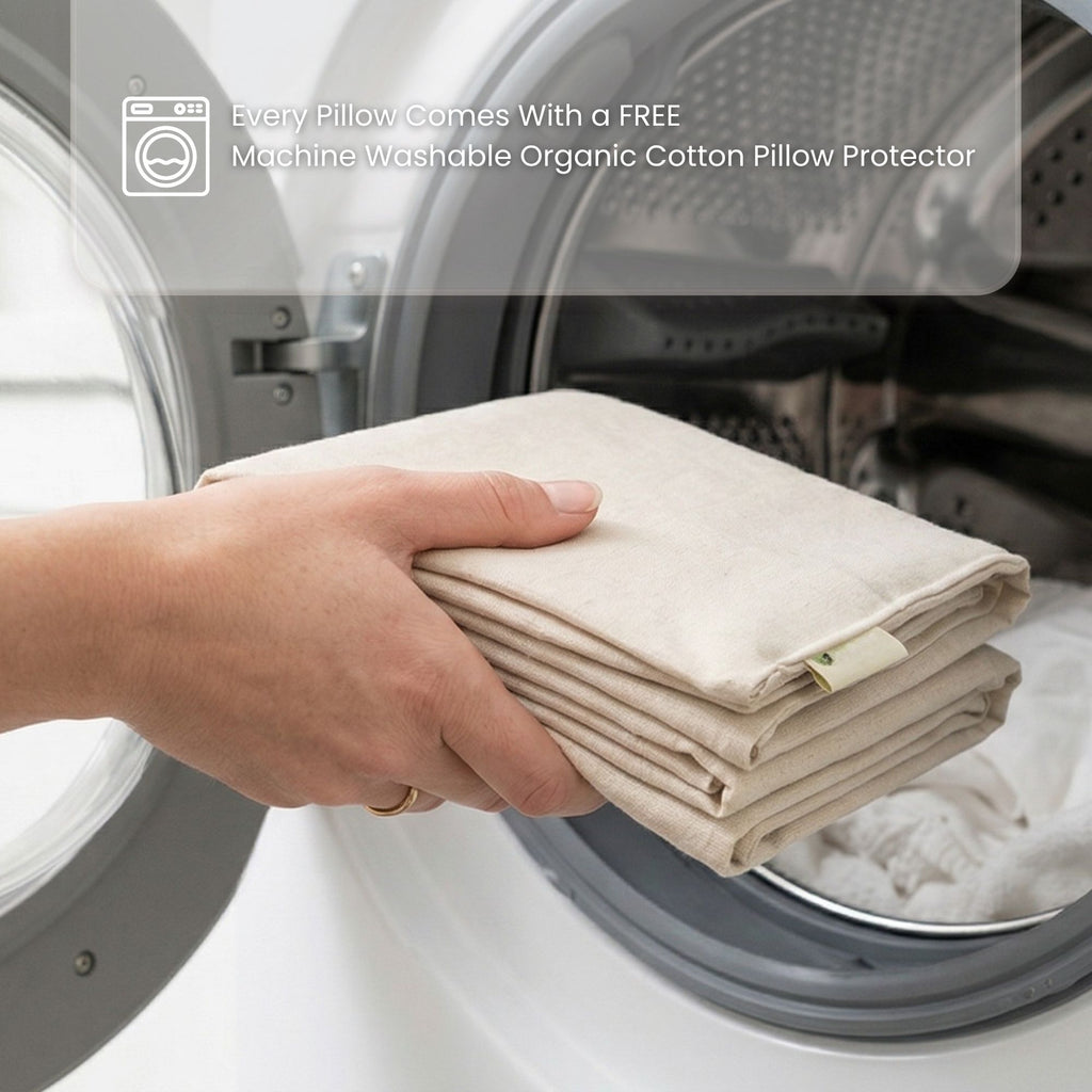 Organic pillow two-pack lifestyle — The Ultimate Snooze Signature Cotton, soft, breathable, hypoallergenic