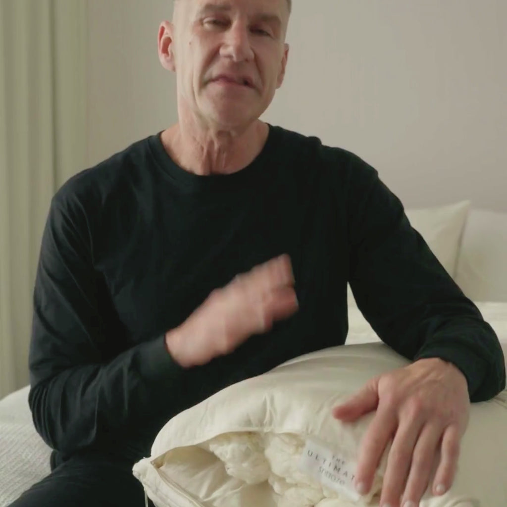 Gary Brecka with the dual Tech pillow from the ultimate snooze. Organic Cotton and Wool Pillow. The Ultimate Snooze Best Organic Mattress and Bedding. Made with Certified Organic cotton, Wool, Latex mattress. Chemical and Toxin Free Organic Mattress.